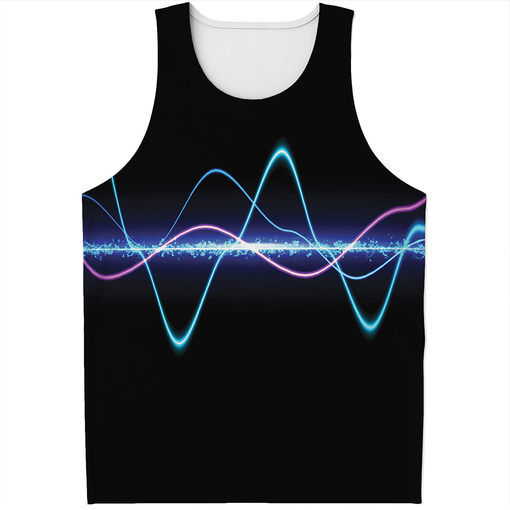 Pink And Teal Sound Wave Print Men's Tank Top