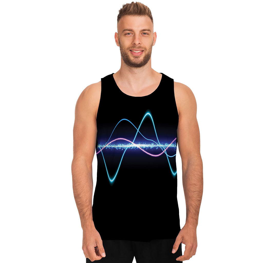 Pink And Teal Sound Wave Print Men's Tank Top