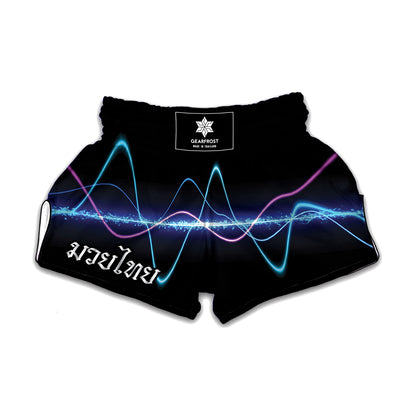 Pink And Teal Sound Wave Print Muay Thai Boxing Shorts