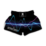 Pink And Teal Sound Wave Print Muay Thai Boxing Shorts