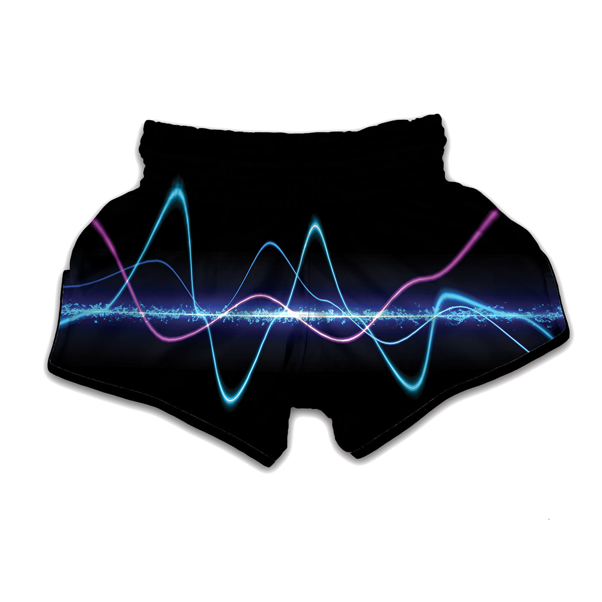 Pink And Teal Sound Wave Print Muay Thai Boxing Shorts