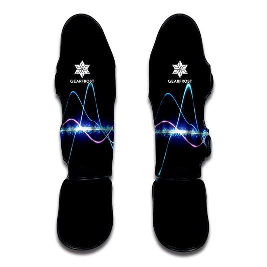 Pink And Teal Sound Wave Print Muay Thai Shin Guard