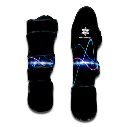 Pink And Teal Sound Wave Print Muay Thai Shin Guard