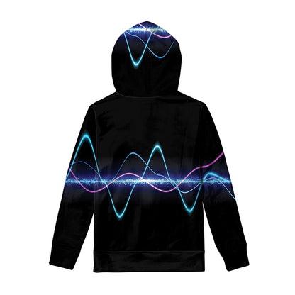 Pink And Teal Sound Wave Print Pullover Hoodie
