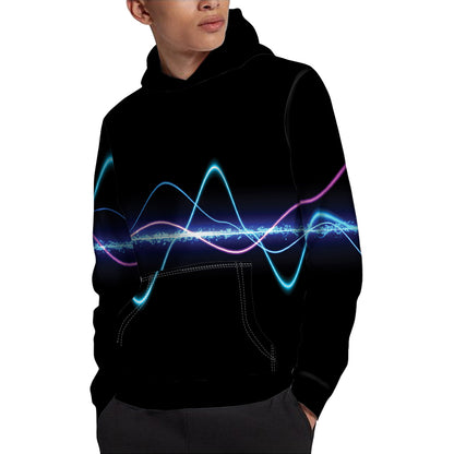 Pink And Teal Sound Wave Print Pullover Hoodie