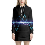 Pink And Teal Sound Wave Print Pullover Hoodie Dress
