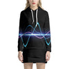 Pink And Teal Sound Wave Print Pullover Hoodie Dress