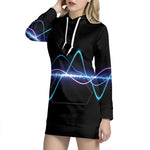 Pink And Teal Sound Wave Print Pullover Hoodie Dress