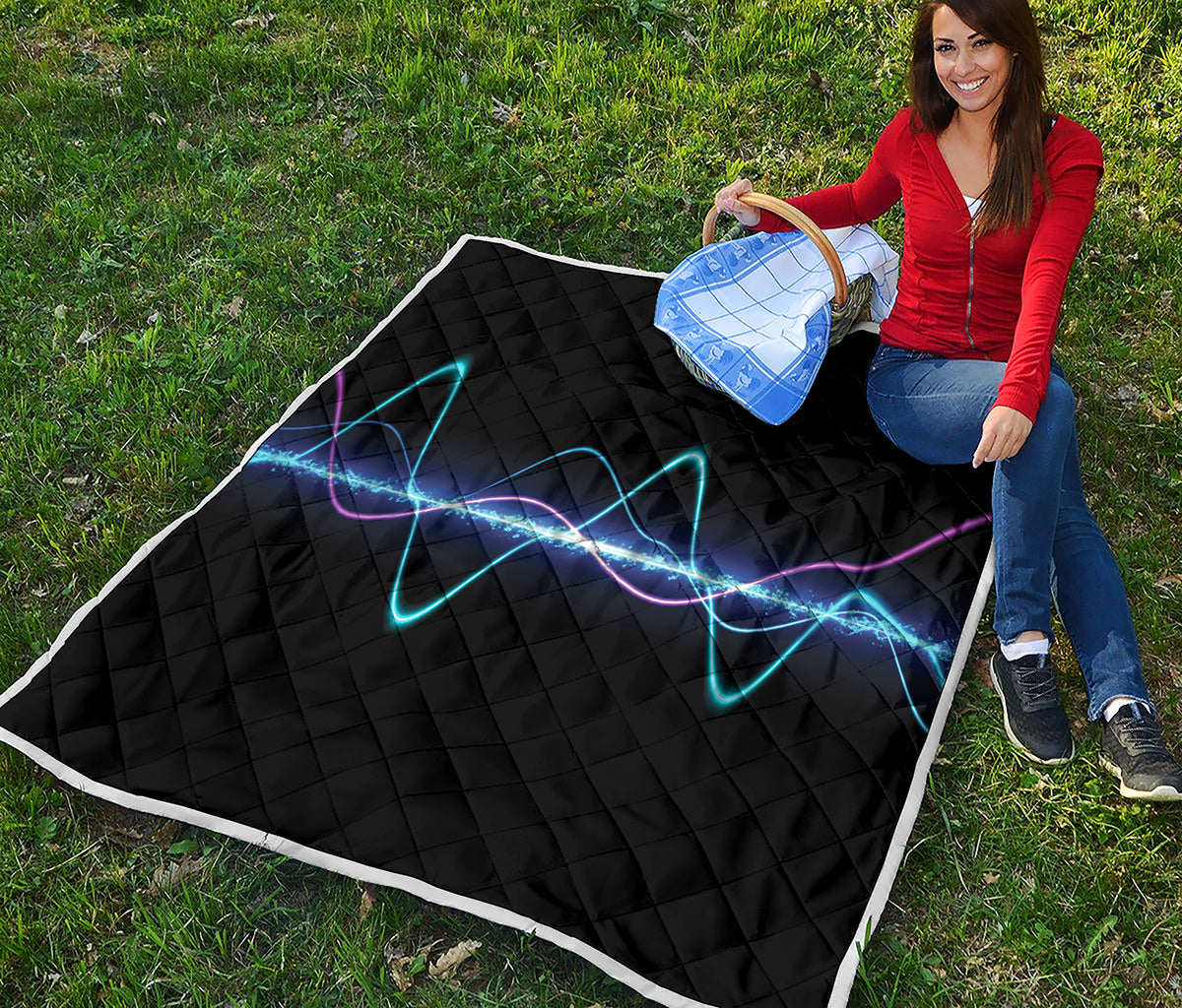 Pink And Teal Sound Wave Print Quilt