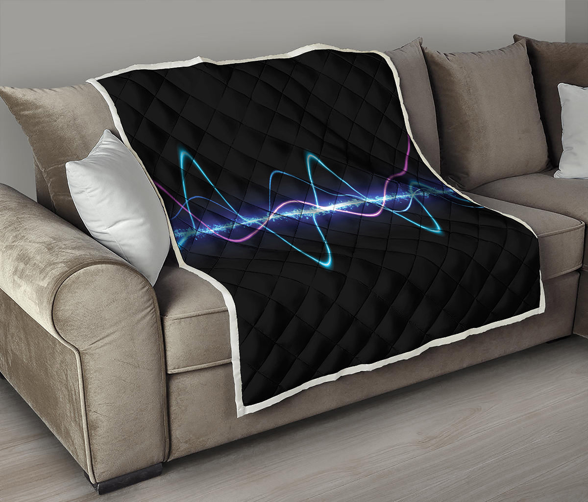 Pink And Teal Sound Wave Print Quilt