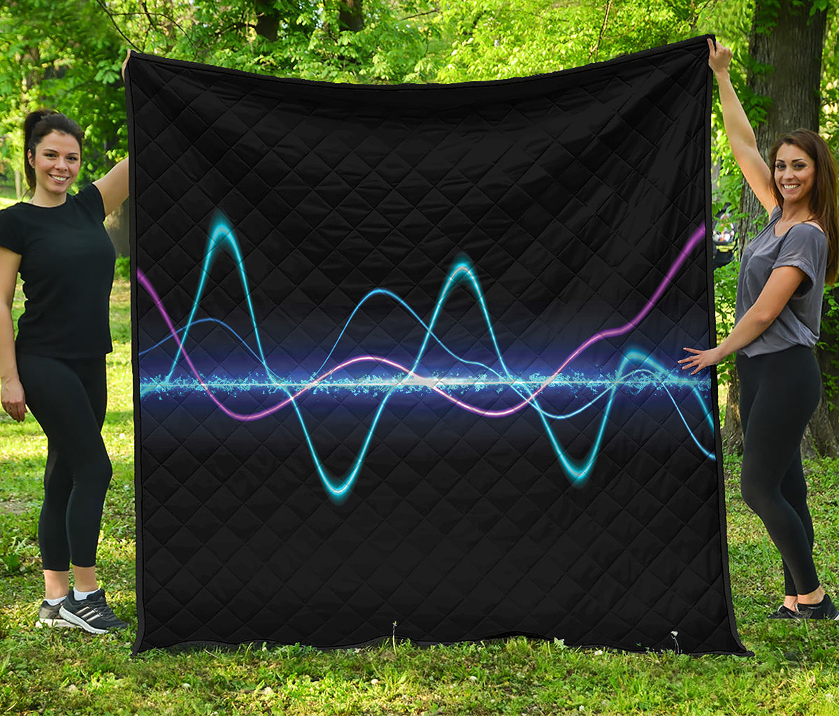 Pink And Teal Sound Wave Print Quilt
