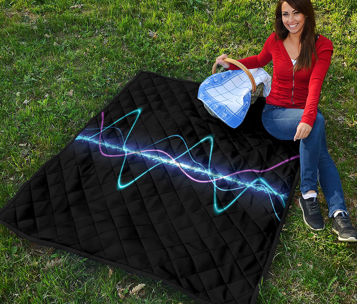 Pink And Teal Sound Wave Print Quilt