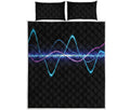 Pink And Teal Sound Wave Print Quilt Bed Set