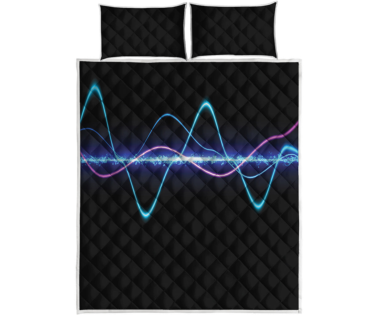 Pink And Teal Sound Wave Print Quilt Bed Set