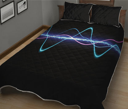 Pink And Teal Sound Wave Print Quilt Bed Set