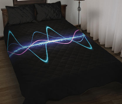 Pink And Teal Sound Wave Print Quilt Bed Set