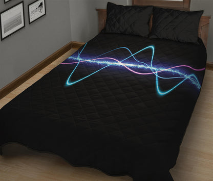 Pink And Teal Sound Wave Print Quilt Bed Set