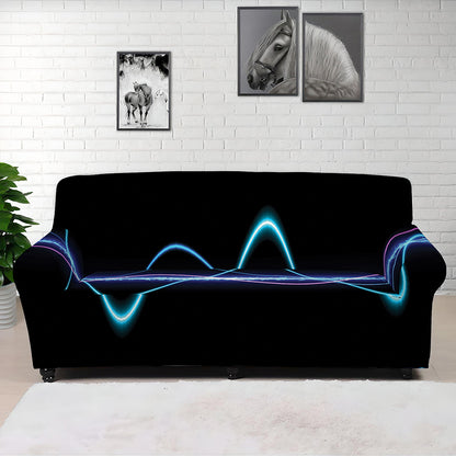 Pink And Teal Sound Wave Print Sofa Cover