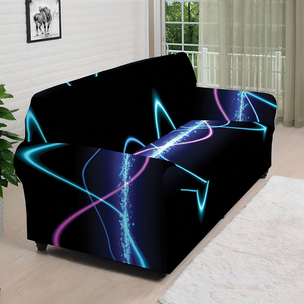 Pink And Teal Sound Wave Print Sofa Cover