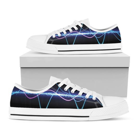Pink And Teal Sound Wave Print White Low Top Shoes