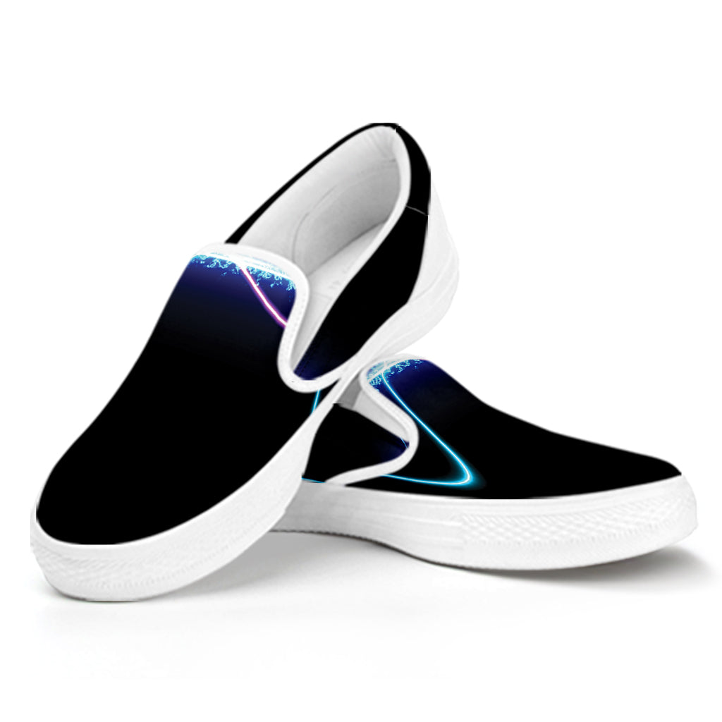 Pink And Teal Sound Wave Print White Slip On Shoes
