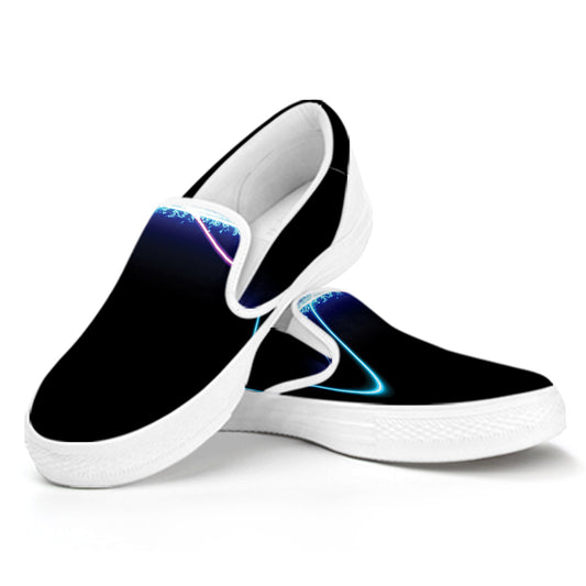 Pink And Teal Sound Wave Print White Slip On Shoes