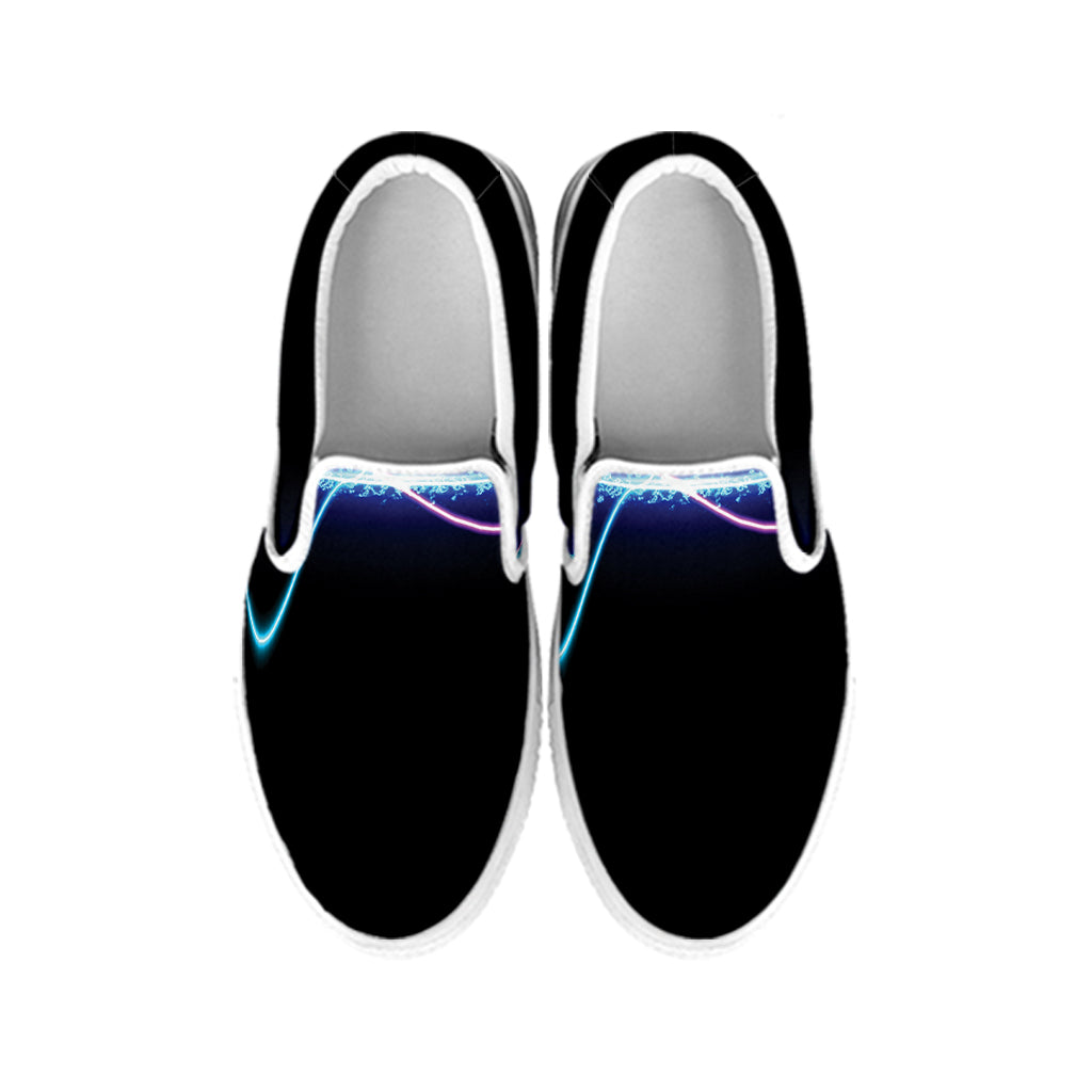 Pink And Teal Sound Wave Print White Slip On Shoes