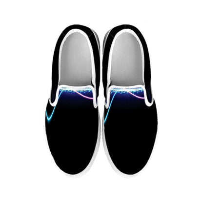 Pink And Teal Sound Wave Print White Slip On Shoes