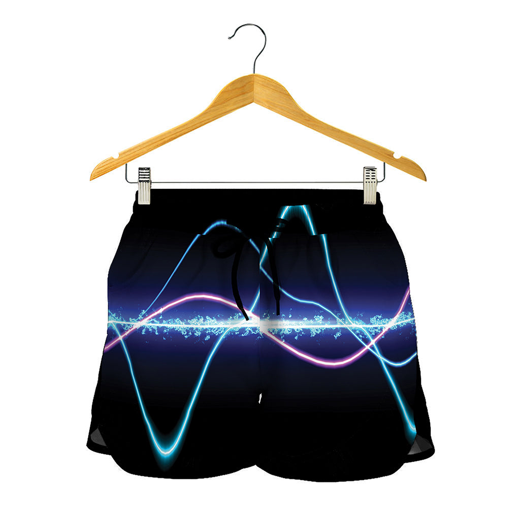 Pink And Teal Sound Wave Print Women's Shorts