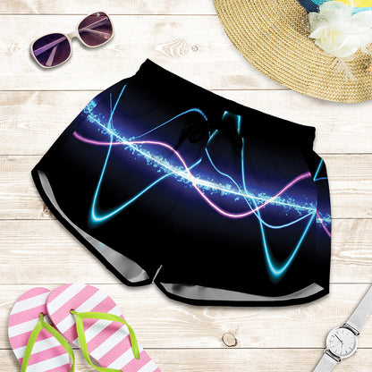 Pink And Teal Sound Wave Print Women's Shorts