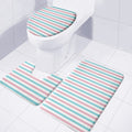 Pink And Teal Striped Pattern Print 3 Piece Bath Mat Set