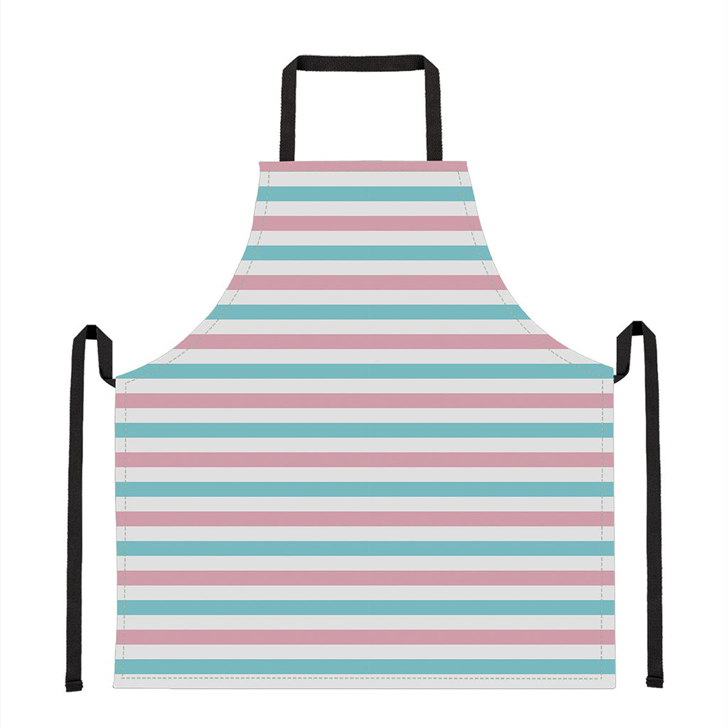 Pink And Teal Striped Pattern Print Apron