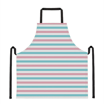 Pink And Teal Striped Pattern Print Apron
