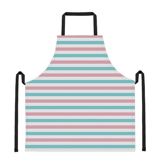 Pink And Teal Striped Pattern Print Apron