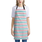 Pink And Teal Striped Pattern Print Apron
