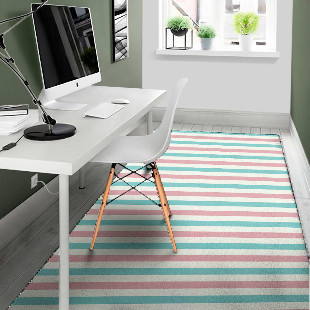 Pink And Teal Striped Pattern Print Area Rug