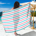 Pink And Teal Striped Pattern Print Beach Sarong Wrap