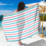 Pink And Teal Striped Pattern Print Beach Sarong Wrap