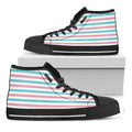 Pink And Teal Striped Pattern Print Black High Top Sneakers