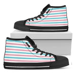 Pink And Teal Striped Pattern Print Black High Top Shoes