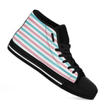Pink And Teal Striped Pattern Print Black High Top Shoes