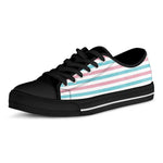 Pink And Teal Striped Pattern Print Black Low Top Shoes