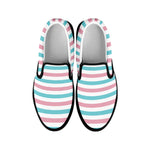 Pink And Teal Striped Pattern Print Black Slip On Shoes