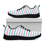 Pink And Teal Striped Pattern Print Black Sneakers