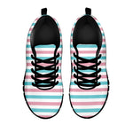 Pink And Teal Striped Pattern Print Black Sneakers