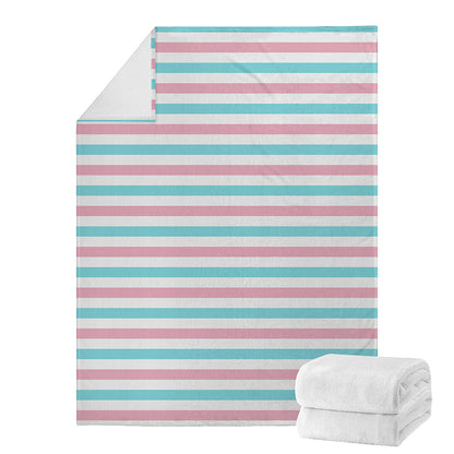 Pink And Teal Striped Pattern Print Blanket