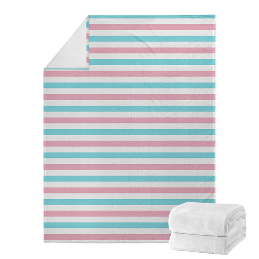 Pink And Teal Striped Pattern Print Blanket