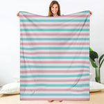 Pink And Teal Striped Pattern Print Blanket
