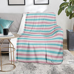 Pink And Teal Striped Pattern Print Blanket