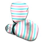 Pink And Teal Striped Pattern Print Boxing Gloves